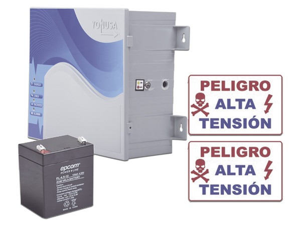 Energizador Yonusa SYSNGV2 de 12,000V, 9 Jouls, Incluye Batería de Respaldo de 12V, 2500m lineales de protección.