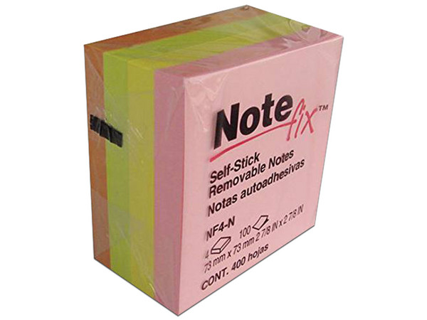 Notas Adhesivas 3M Note Fix, 7.6 x 7.6 cm, Colores Neón, 400 Hojas.