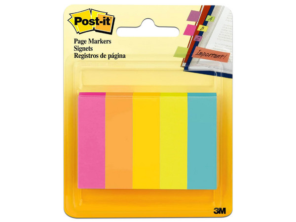 Banderitas Adhesivas 3M Post-It (670-5AF), 10mm x 42mm, 5 Banderitas de Colores Neón