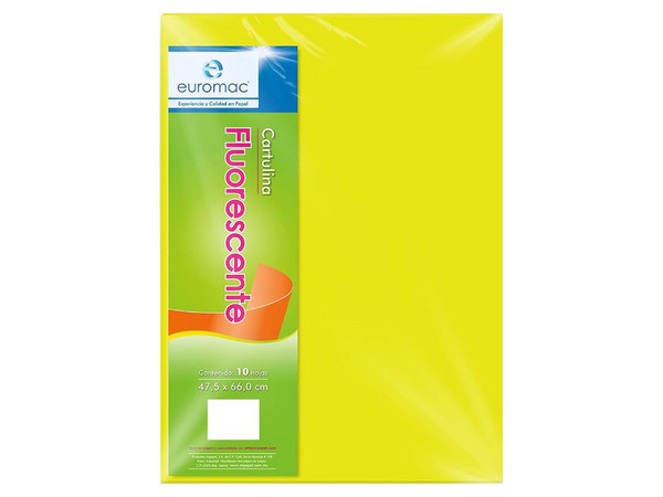 Cartulina Eurocolors fluorescente amarilla de 47.5x66 cm, paquete de 10