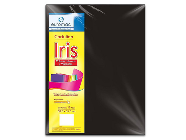 Cartulina Euromac Iris, Negro, 50 x 65 cm, Paquete de 10 Pzas.