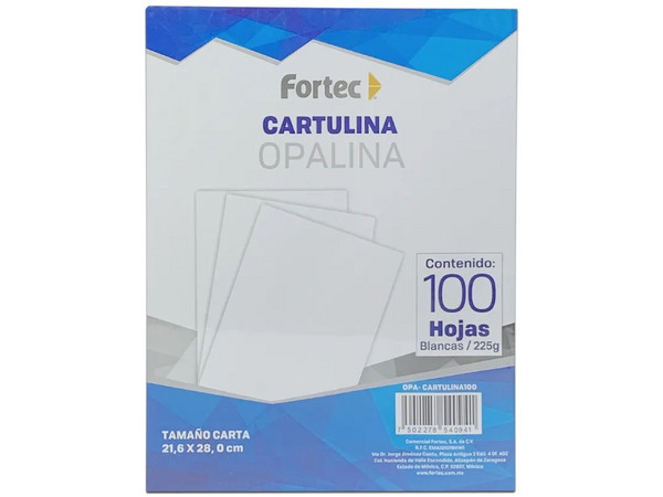 Papel Opalina Fortec OPA-100, Paquete con 100 Hojas, Tamaño Carta. Color Blanco.