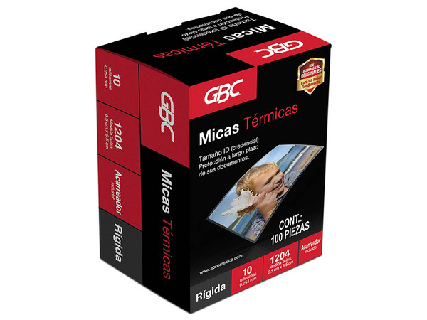 Micas GBC 1204, Paquete de 100 Piezas, Tamaño Credencial 6.5 x 9.5cm, Transparente.