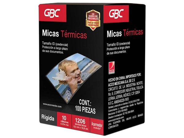 Micas GBC 1206, Paquete de 100 Piezas, Tamaño Etiqueta 6.4 x 10.8cm, Transparente.
