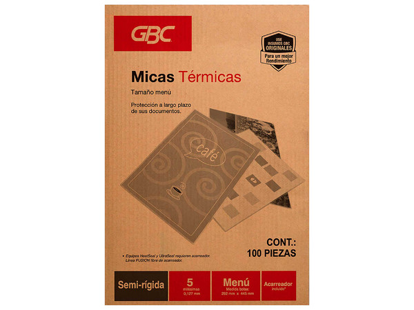 Mica Térmica GBC Menú M130248, Paquete de 100 Piezas, Tamaño Doble Carta, Transparente.