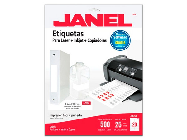 Etiquetas Adhesivas Janel Láser, 25x102mm, C/500.
