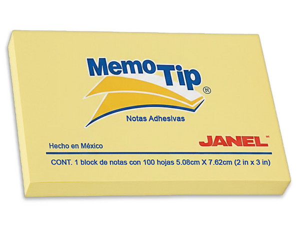 Notas Adhesivas Janel Memo Tip, 5 x 7.62cm, Color Amarillo.