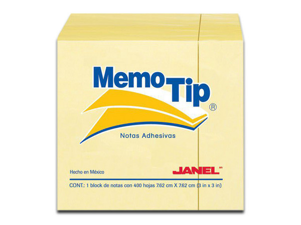 Cubo Adhesivo Removible MemoTip, 400 Hojas, Color Amarillo.