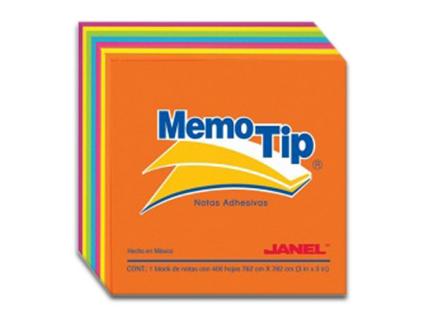 Cubo Adhesivo Removible MemoTip, 400 Hojas, Multicolores.