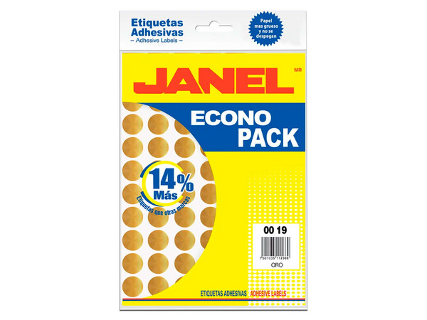 Etiqueta Janel Adhesiva Econopack, Forma Redonda, 560, 19 mm. Color Oro.