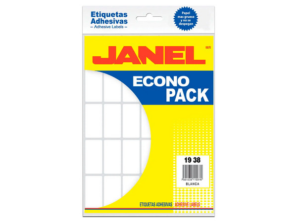 Etiquetas Adhesivas Janel Econopack Escolar de 19 x 38mm, Color Blanco, 420 Etiquetas.