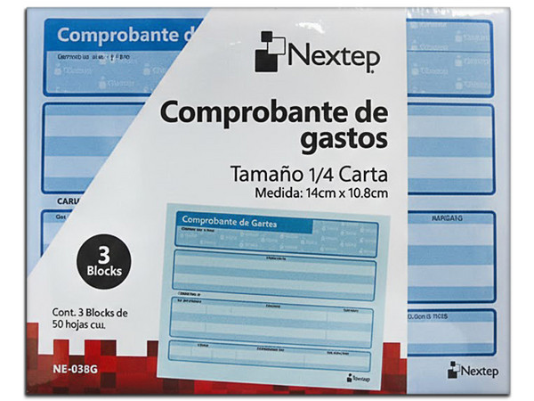 Comprobante de Gastos Nextep NE-038G, Tamaño 1/4 Carta, Papel Autocopiante, 3 Blocks, 50 Hojas Duplicadas.