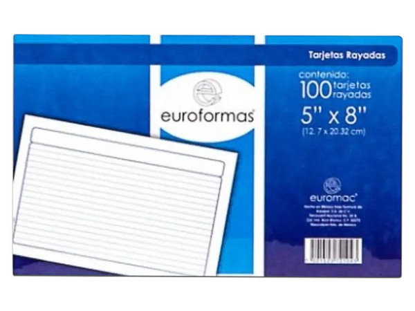 Tarjeta Bibliográfica Euroformas Rayada 5x8 pack de 100
