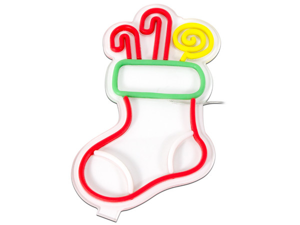 Neón Bota Navideña, Luces LED Decorativas (21 × 33 cm).
Su estilo luminoso y colorido añade un toque clásico y alegre, ideal para hogares, oficinas o escaparates que buscan destacar con personalidad festiva.