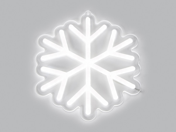 Neón Copo de Nieve Blanco, Luces LED Decorativas (20×20 cm). 
Su luz clara y radiante evoca el invierno y aporta un toque de frescura, ideal para decorar interiores con un ambiente navideño moderno y encantador.