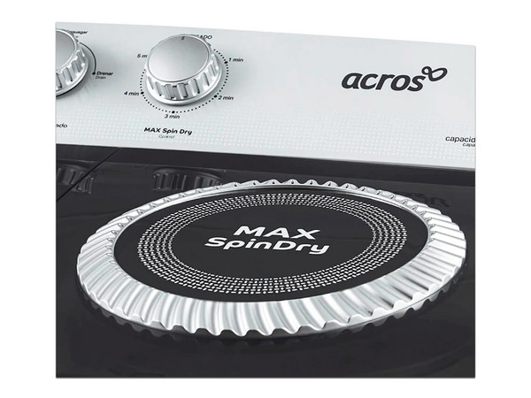 Lavadora Semiautomática Acros de 2 Tinas, MaxSpin Dry, 19 Kg. Color Blanco.
