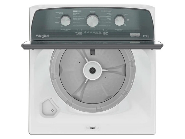 Lavadora Whirlpool Xpert System, carga superior 17 kg, agitador con tapa vidrio, Color blanca.