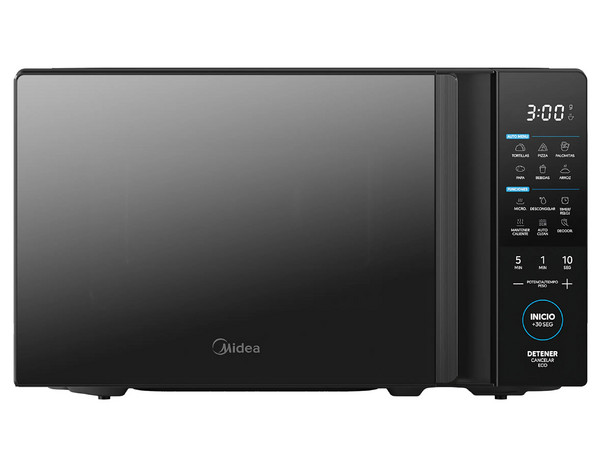 Horno de Microondas Midea MMDT07S2MB de 0.7 Pies, 20L, AutoClean, 11 Niveles de Potencia, Color Negro.