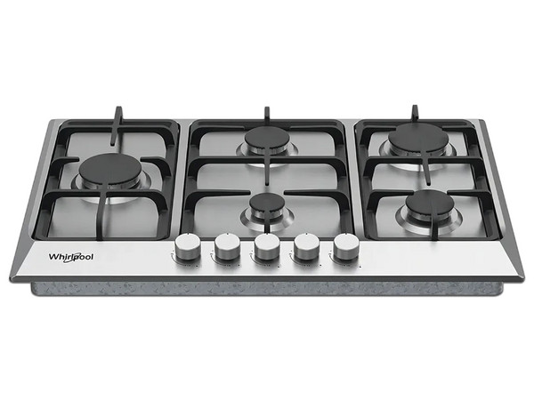 Parrilla Whirlpool WP3021S de 75 cm, Gas, 5 Quemadores, Encendido Electrónico, Acero Inoxidable, Integrada, Color Gris.