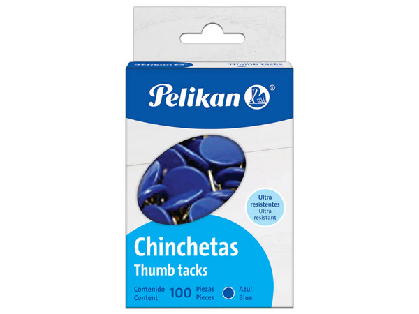 Chincheta Pelikan Caja con 100 piezas, Color Azul.