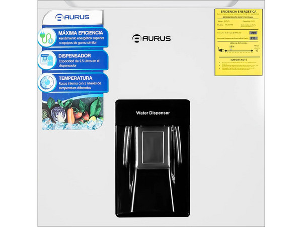 Refrigerador Aurus ARU07WW con Capacidad de 7.3 pies Cúbicos, Con Despachador de Agua. Color Blanco