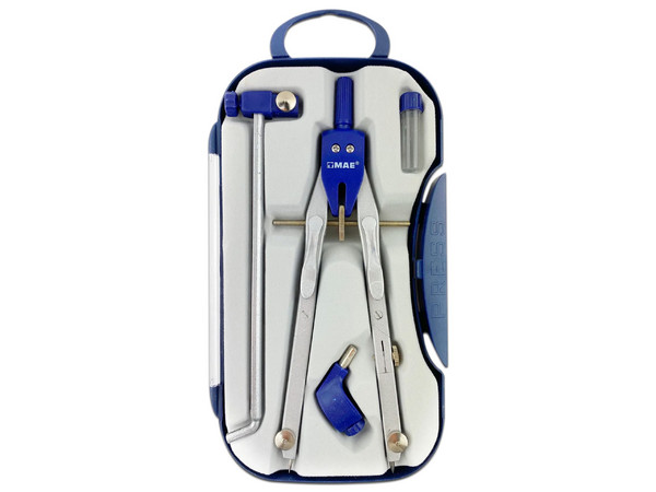 Compas de precisión MAE Premium, con accesorios. Color Azul/Plateado