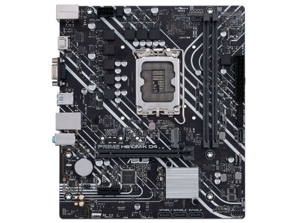 T. Madre ASUS PRIME H610M-K D4,
Chipset: Intel H610 Socket 1700,
Segmento: Básico,
Soporta: Intel 12va. Generación,
Memoria: DDR4 3200/2800/2133MHz, 64GB Max,
Integrado: AudioHD, Red, USB 3.1 y SATA 3.0, M.2, 
Micro-ATX, (Caja Dañada)