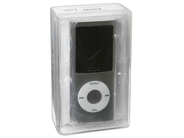 MP4 AXTECH Reproductor de MP3, Radio FM, Fotos, Videoclips y Grabador de Voz. 4GB, Color Plateado