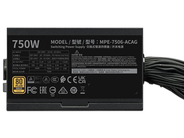 Fuente de Poder CoolerMaster MWE Gold V3 de 750W, 80 Plus Gold, Color Negro.
 (Caja abierta)