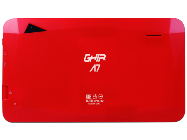 Tablet GHIA A7:
Procesador A133 Quad Core (hasta 1.5 GHz),
Memoria RAM de 1GB, Almacenamiento de 16GB,
Pantalla LED Multi Touch de 7