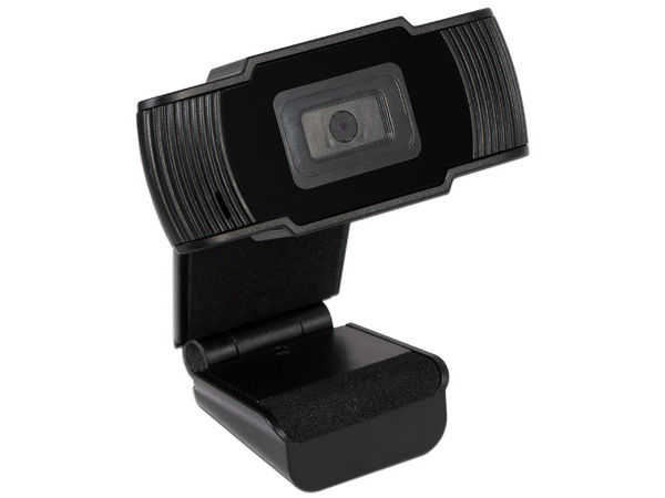 Cámara Web Ghia GWC1, Video 720p, USB / 3.5mm, con Micrófono integrado. Empaque abierto, producto con desgaste y uso visible.