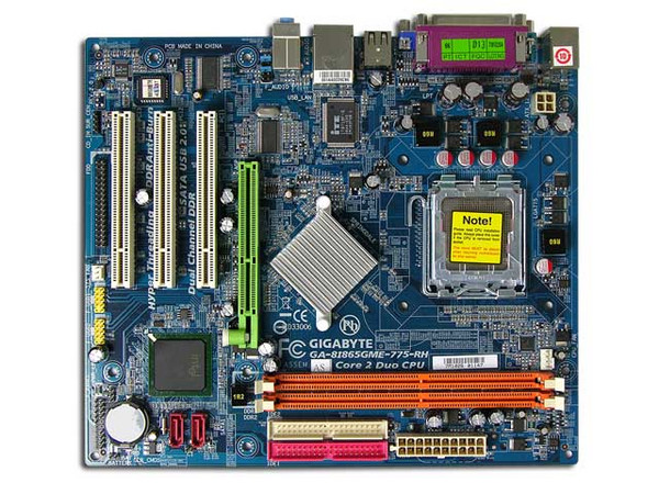 T. Madre Gigabyte GA-8I865GME-775, ChipSet Intel 865G,
Soporta: LGA 775 Pentium D, Pentium 4, FSB 800/533MHz
Integrado: Audio AC 97, Video Intel, Red 10/100,
Memoria: DDR 266/333/400 Mhz, 2 Bancos, 2GB Max,
Diseño: Micro ATX, Ptos:1x AGP 8X, 3x PCI