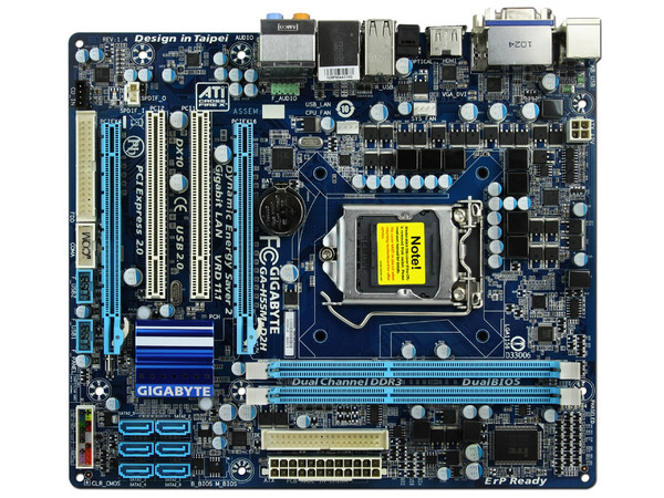 T. Madre Gigabyte GA-H55M-D2H, ChipSet Intel H55 Exp.,
Soporta: Core i7, Core i5 y Core i3 de Socket 1156,
Memoria: DDR3 2200+/1800/1600MHz, 16GB Max,
mATX, Ptos: 2xPCEx16, 2xPCI