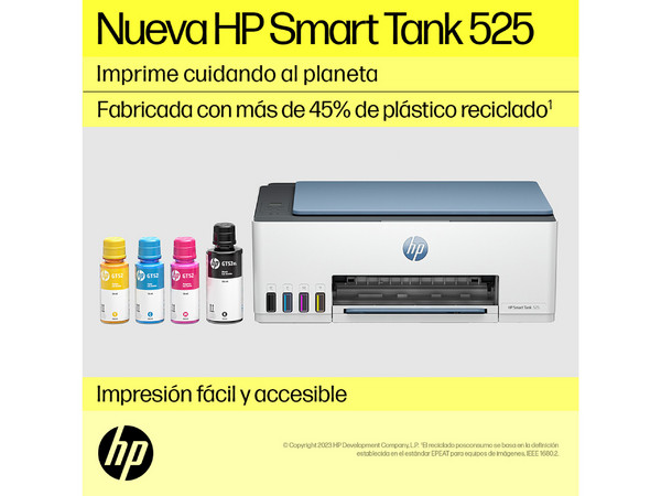 Multifuncional HP Smart Tank 525 con Sistema de Tanques de Tinta, Impresora, Copiadora y Escáner, USB. (Caja abierta)
