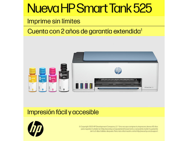 Multifuncional HP Smart Tank 525 con Sistema de Tanques de Tinta, Impresora, Copiadora y Escáner, USB. (Caja abierta)