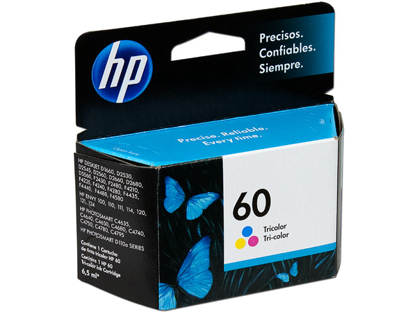 Cartucho de tinta HP 60 Tricolor Original (CC643WL). (Caja abierta)
