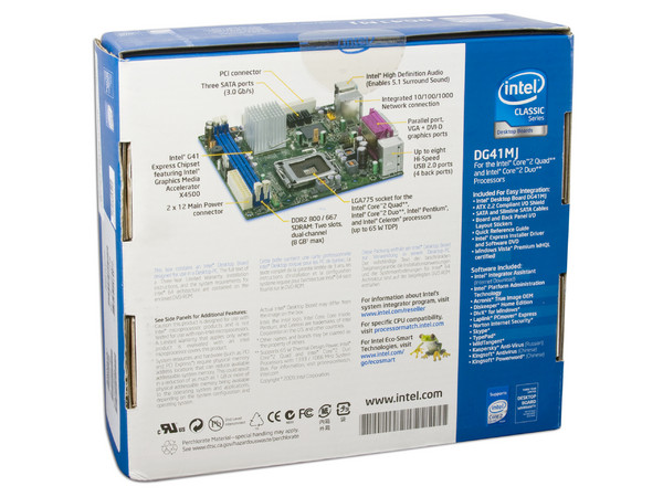 T. Madre Intel DG41MJ, ChipSet Intel G41 Express,
Soporta: Core 2 Quad, 2Duo,1066/1333MHz,
Integrado: Audio 5.1, Video Intel X4500, Red,
Memoria: DDR2 800/667MHz, 8GB Max,
Diseño: Mini-ITX