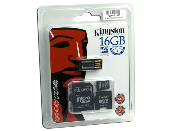 Lector de tarjetas MicroSDHC USB 2.0. Incluye Memoria MicroSDHC de 16GB y Adaptadores
