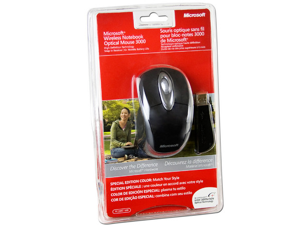 Mouse Microsoft 3000 Óptico Inalámbrico para Laptop, USB. Color Negro/Plateado