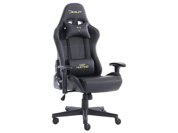Silla Gamer Ocelot OGS-01, Inclinación de 165 grados, descansa brazos ajustables. Color Negro. (Caja abierta)