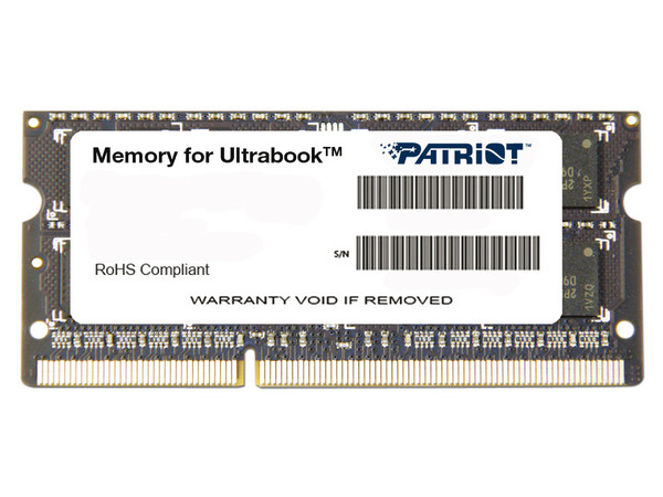 Memoria Patriot  Signature SODIMM DDR3 PC3-12800 (1600 MHz) CL11, 4 GB. Empaque original desgastado, producto con desgaste y uso visible