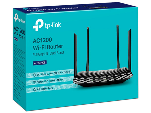 Router Inalámbrico Gigabit TP-Link Archer C6 Wireless AC1200, de doble banda, Wireless AC (Wi-Fi 5), hasta 1200Mbps, 4 Puertos Gigabit LAN. (Caja abierta)