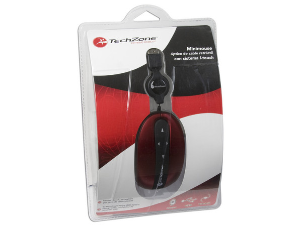 Mini Mouse TechZone I-touch Óptico, retráctil USB. Color Rojo