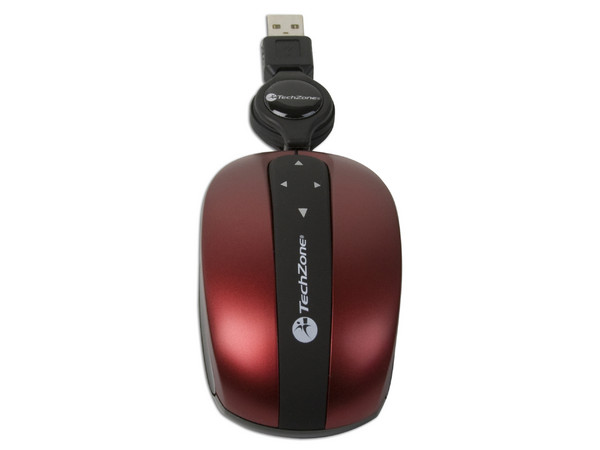 Mini Mouse TechZone I-touch Óptico, retráctil USB. Color Rojo