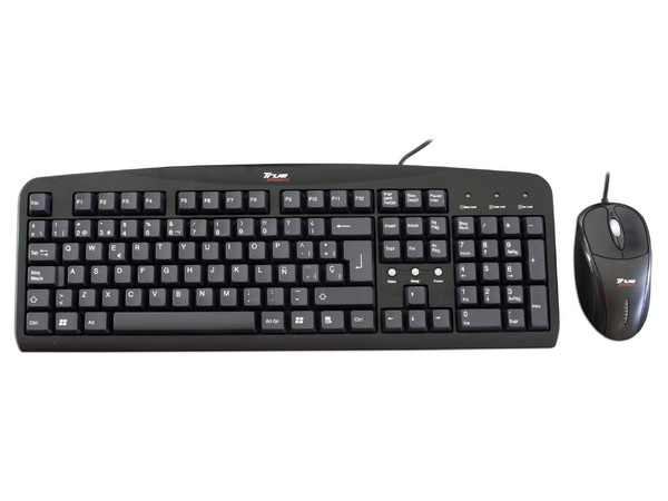 KIT TrueBasix/Acteck de Teclado, Mouse Óptico y Bocinas. Color Negro