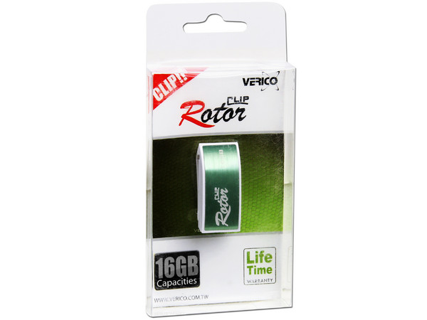 Unidad Flash USB 2.0 Verico Clip Rotor de 16GB. Color Verde
