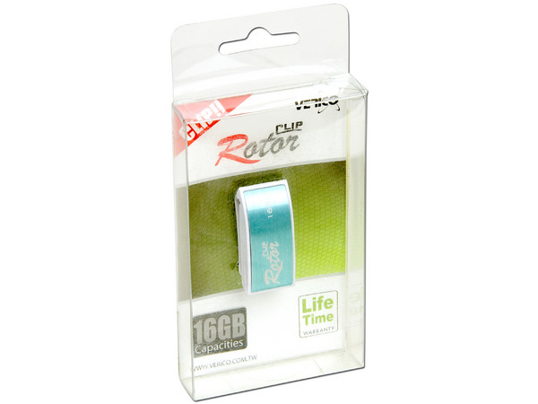 Unidad Flash USB 2.0 Verico Clip Rotor de 16GB. Color Celeste
