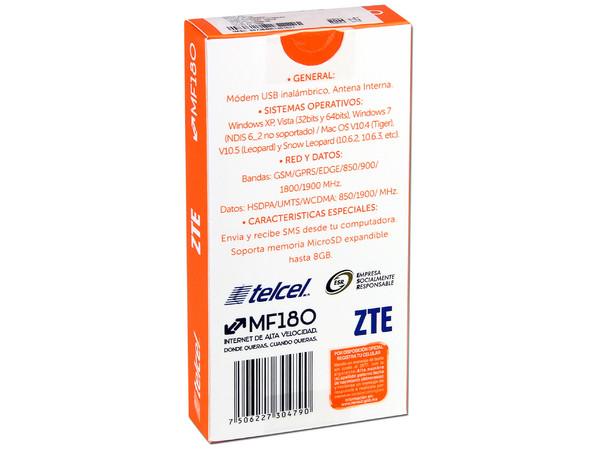 Banda Ancha Móvil 3G ZTE MF180, USB.Color Blanco con Azul