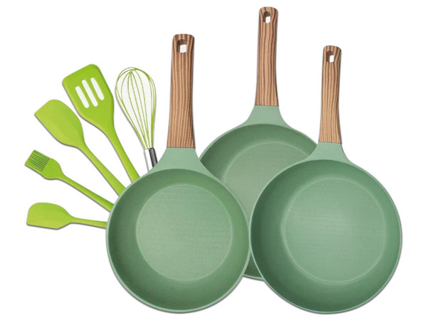 Juego de Sartenes Queen Sense KSJ002-05, Medidas 20/26/28 cm, Incluye 5 utensilios, Color Jade.