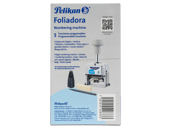 Foliador Automático PELIKAN 12410020 de 8 dígitos, 1 pieza. Color Plata.